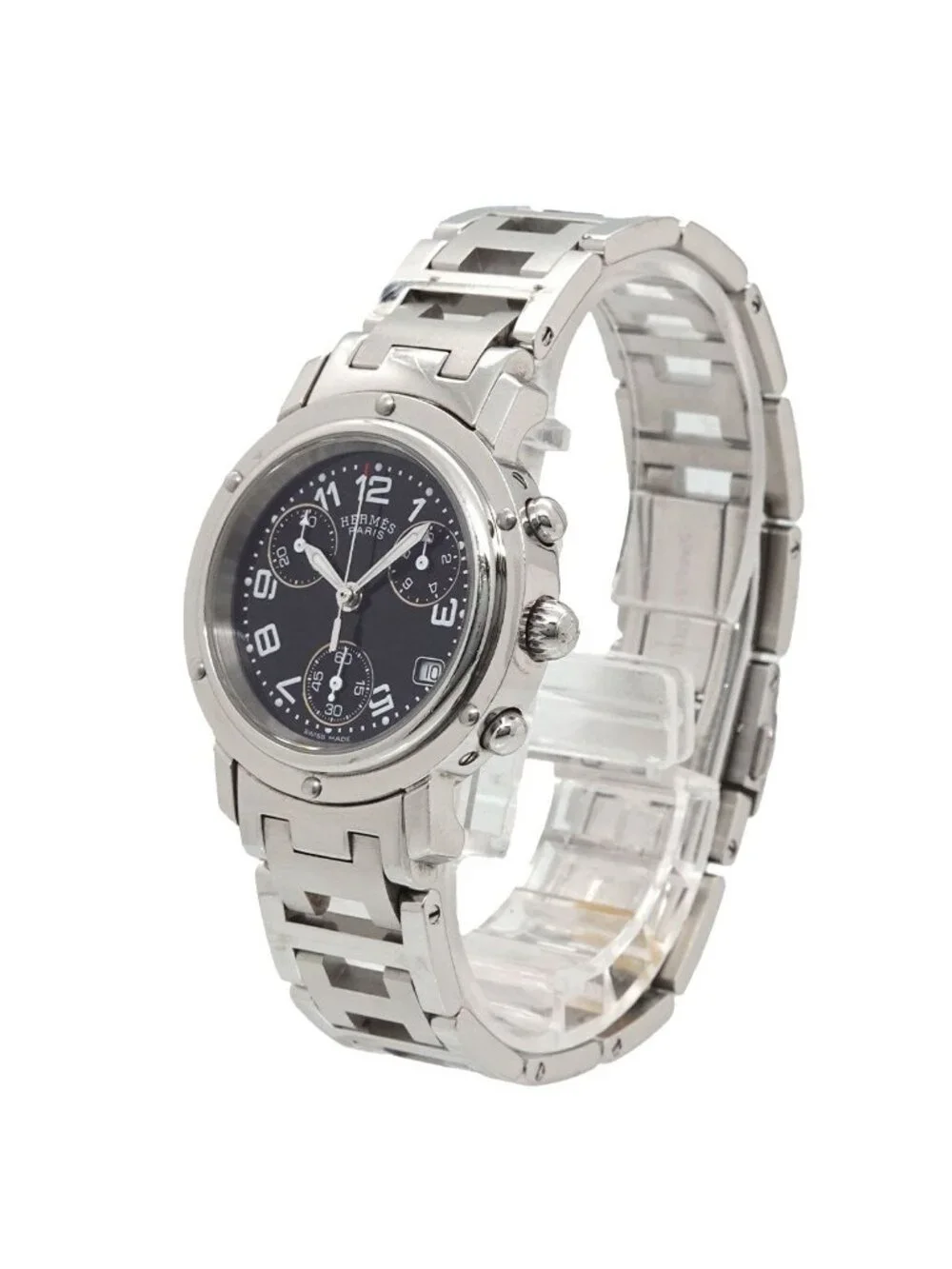 Hermes Clipper Chronograph Vintage Watch Date Black Quartz